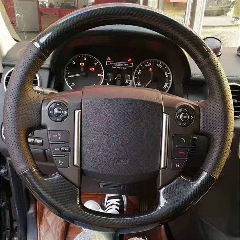 Cubierta de volante de coche de fibra de carbono DIY, accesorios interiores trenzados para Land Rover Range Rover Evoque Discovery 4 Freelander 2