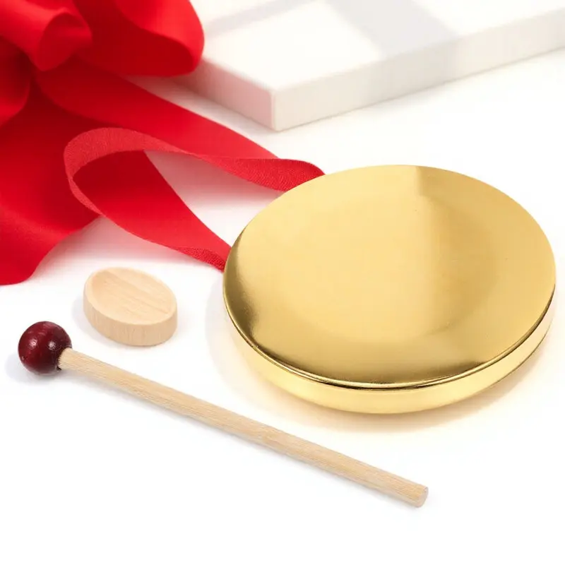 1Set Small Hand Held Metal Gong Percussion Instrument Mallet Portable Musical Party Performance Accessory Gong with Mallet