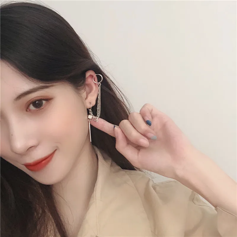 Fashion Earrings Men Single Ear Line Punk Tassel Chain Earrings Jewelry Gift For Men Women Personality Street  Accessories1PC