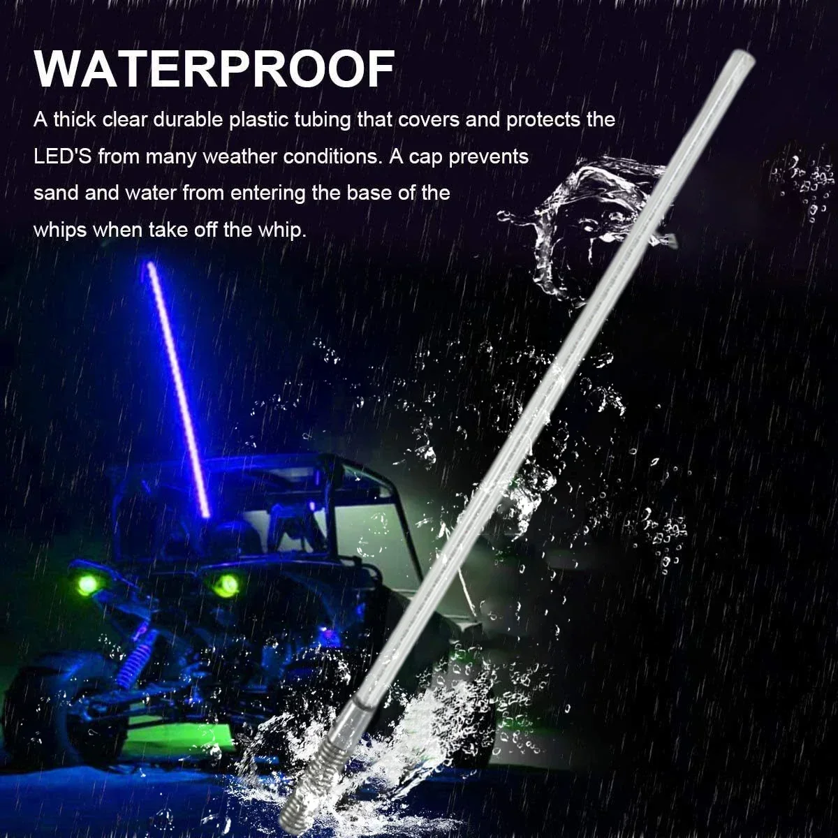 Led Whip Light 1pcs Car Led Light RGB Waterproof APP Music Control Bluetooth LED Flagpole Lamp for SUV ATV UTV, RZR