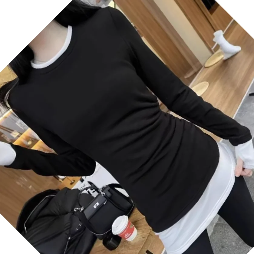 Plus-size Women's Spring And Autumn New Arrival Casual Fitted Mid-length Thickened Hand-protecting Long-sleeve T-shirt