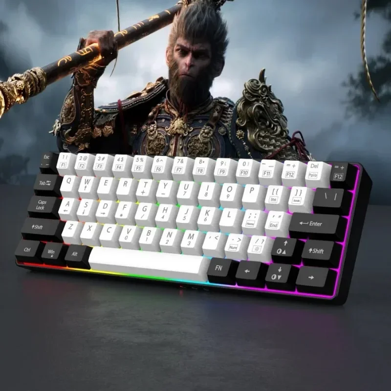 Wired Black & White 61-key Mini RGB Backlit Gaming Keyboard with Mechanical Feel Portable and Compact for Business & Office Use