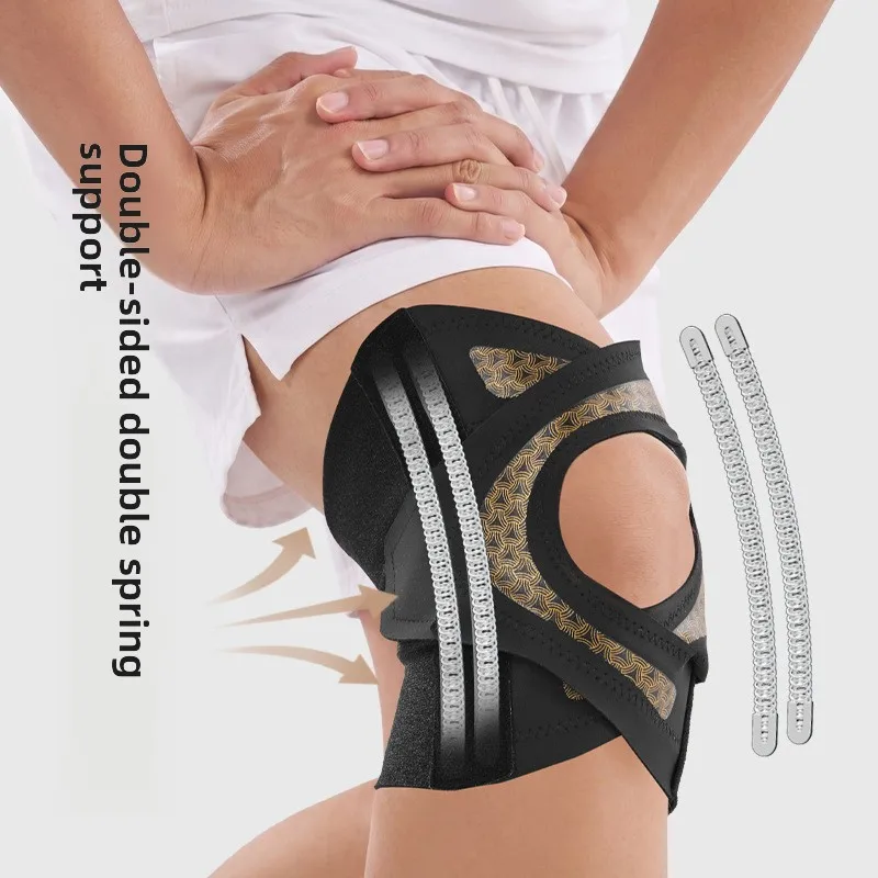 Meniscus Knee Pad Brace for Running Exercise with Spring Support Breathable Compression Patella Knee Joint Fixed Protector
