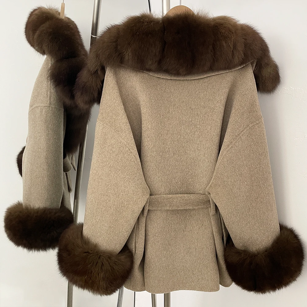 OFTBUY Modische Lässige Neue Herbst-Winter-Wollkleidung für Damen, Gürtel, Echter Fuchspelz, Wolljacke, Warmer Natürlicher Pelz-Wollmantel für Damen – Detail 24