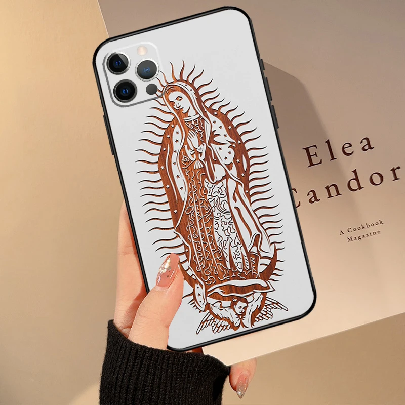 Guadalupe San Judas Wood Case For iPhone 15 13 11 12 14 Pro Max Mini X XS Max XR SE 2022 2020 7 8 14 Plus Cover Coque