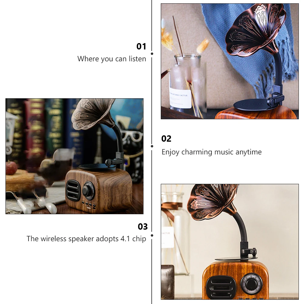 

Retro Wireless Speaker Vintage Style Portable Music Box Slot Support Wav Wma Files Hifi Stereo Bass 4.1 Chip Rechargeable