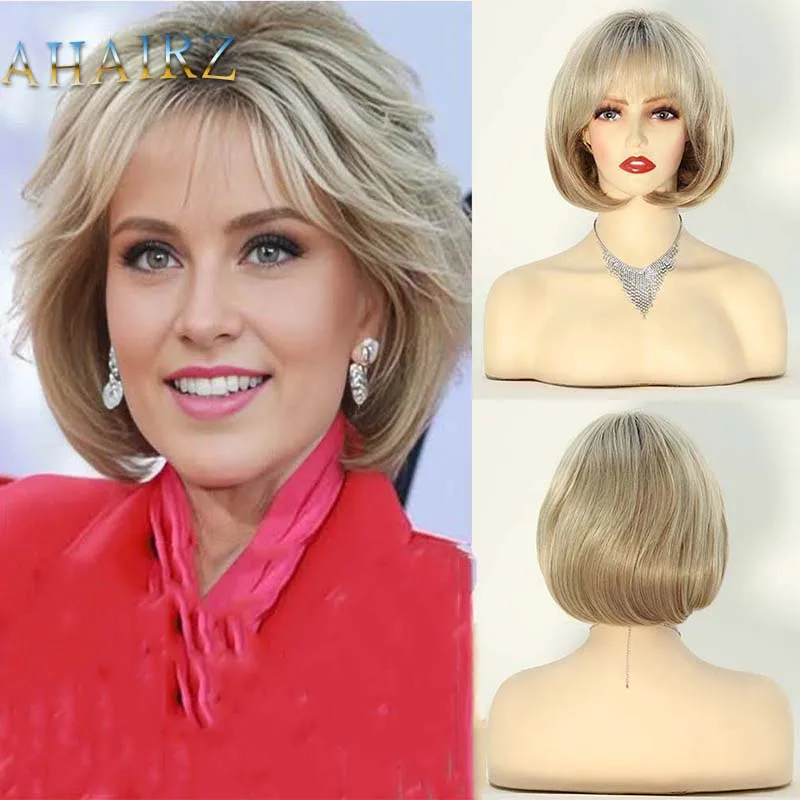 

Synthetic Short Pixie Cut Wigs For Women Blonde Gradient Brown Wigs With Bangs Looking Daily Use Hair Heat Resistant Fiber