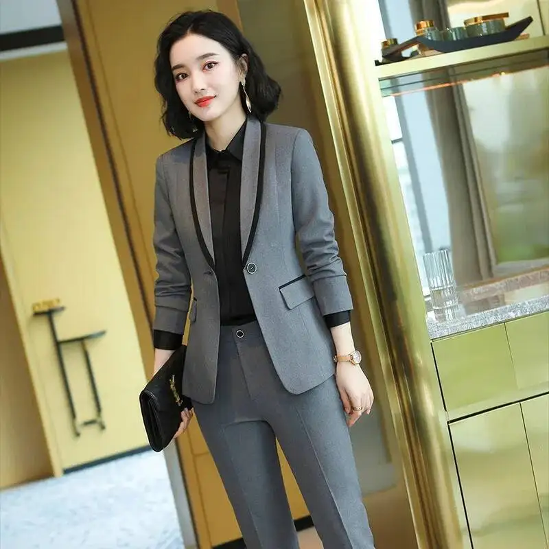 Formal Pantsuits for Women Professional Office Work Wear Blazers Elegant Grey Autumn Winter Business Career Interview Outfits