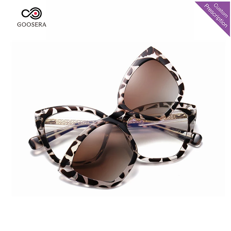 2 In 1 Magnet Clip On Reading Glasses Female Anti Blue Light Nearsighted Prescription Glasses Polarized Driving Sunglasses