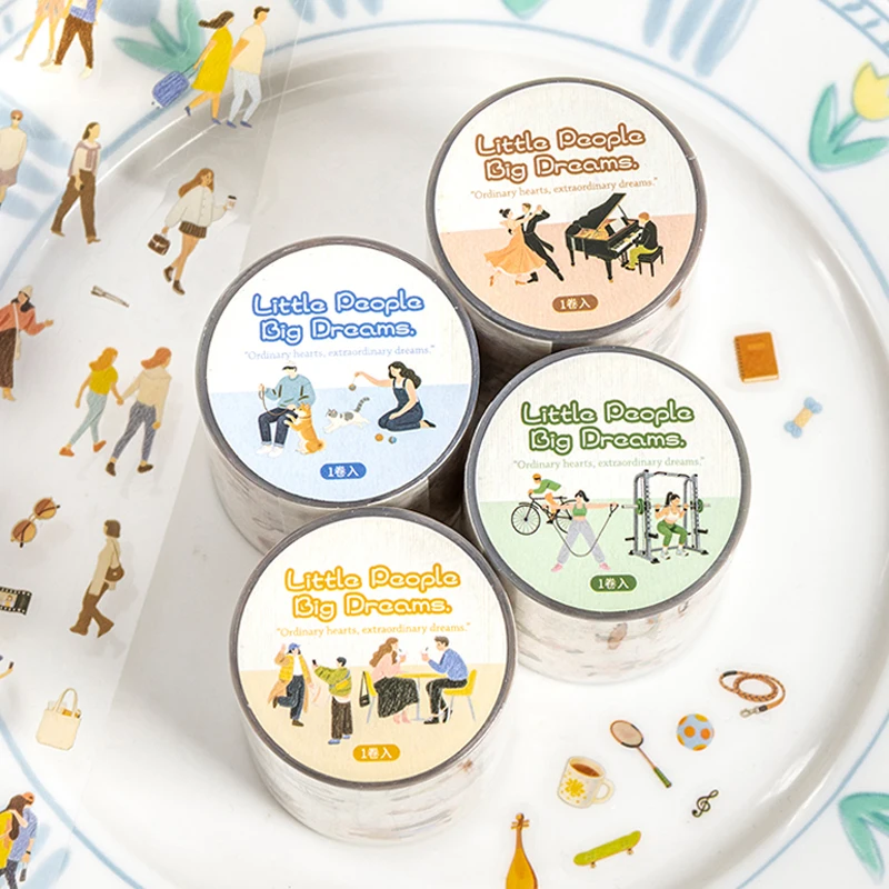 Mr. Paper 200cm/Roll PET Die Cut Washi Tape Mini Salt Style People Sticker Tape for Journal Scrapbooking DIY Cup Card Decoration