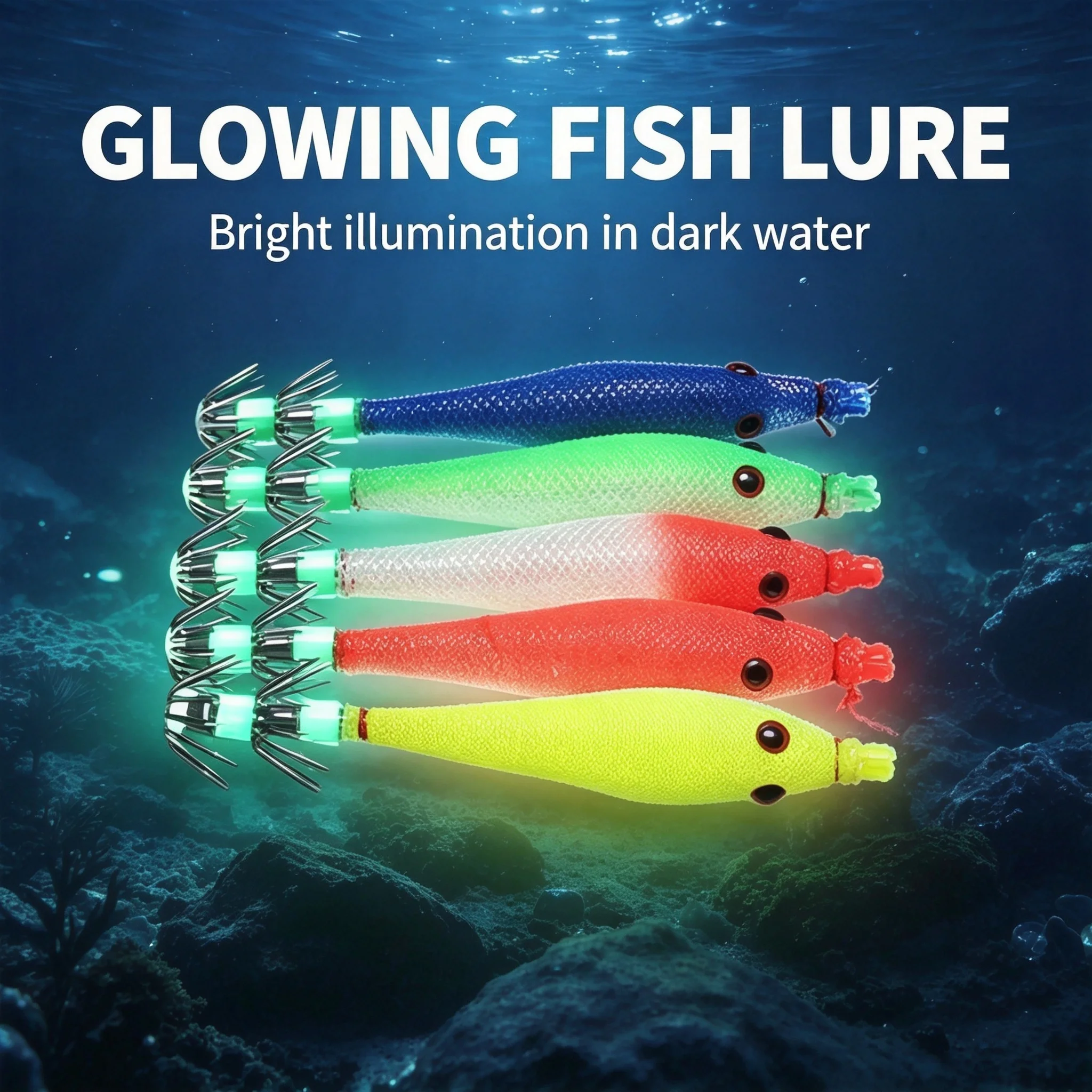 Luminous Soft-Body Squid Jig for Night Fishing Red & Multicolour Options Textured Fabric Outer 3D Imitation Eyes Sea Fishing
