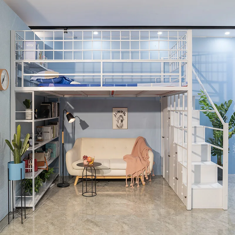 Loft apartment with elevated sheets and upper floors Double small apartment saves space, and the space under