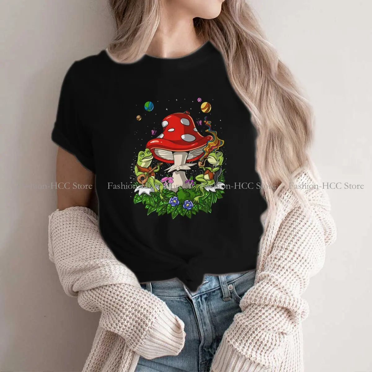 Frogs Style Polyester TShirt Magic Mushroom Comfortable Hip Hop Graphic T Shirt Short Sleeve