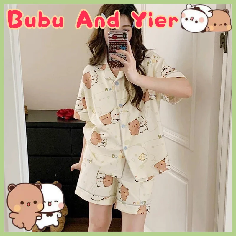 Bubu And Yier Pajamas Panda Pattern Bubu And Dudu Men'S And Women'S Summer Cool Short Sleeved Home Clothes Couple Pajamas