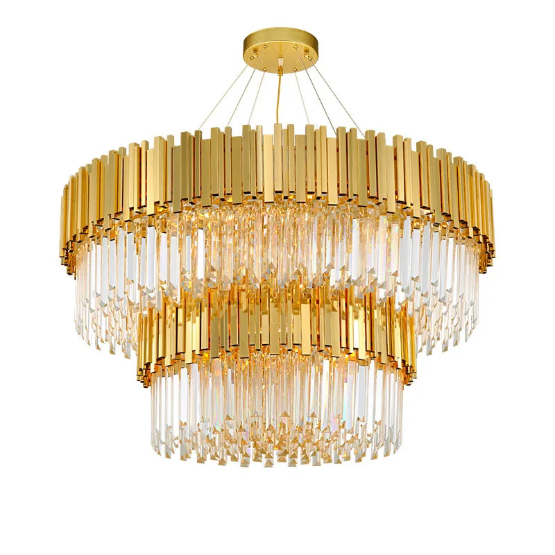 D120cm Postmodern Golden Art Deco Stainless Steel Crystal Chandelier Lighting Luster Suspended Lamps Marble For Dining Room Lamp