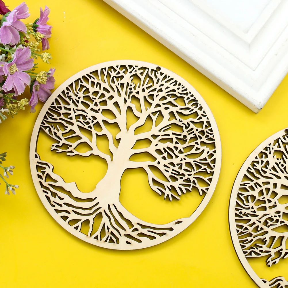 Craft Cup Mat Wood Tree of Life Wall Hanging Laser Wooden Art Sacred Ornament Yoga Meditation Jewelry Holder Pendant DIY Decor