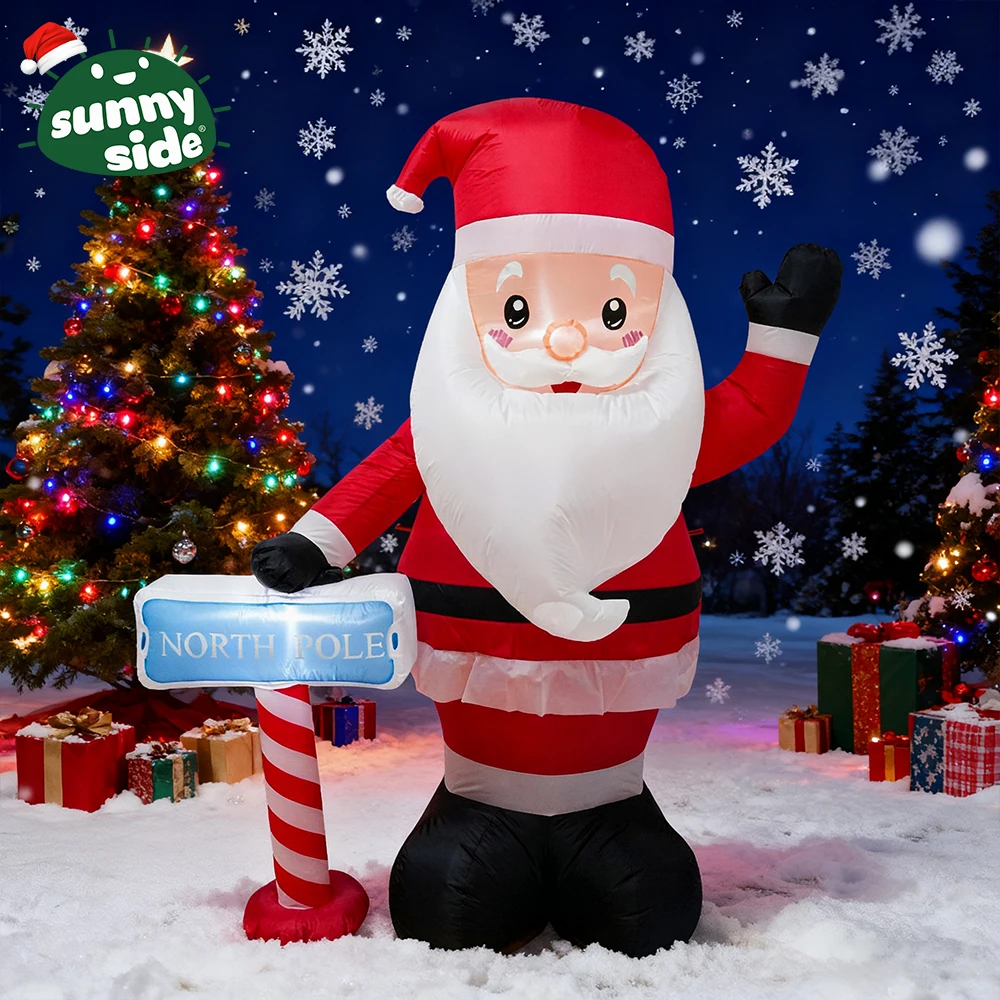 7-Foot Christmas Inflatable Outdoor Decoration, Featuring a Large Santa Claus Carrying An Envelope Box With Built-In Led Lights.