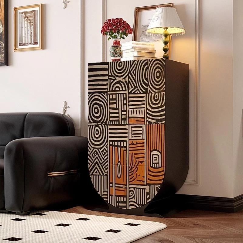 wabi-sabi wind solid wood four-chest cabinet living room entrance locker integrated free installation drawer cabinet