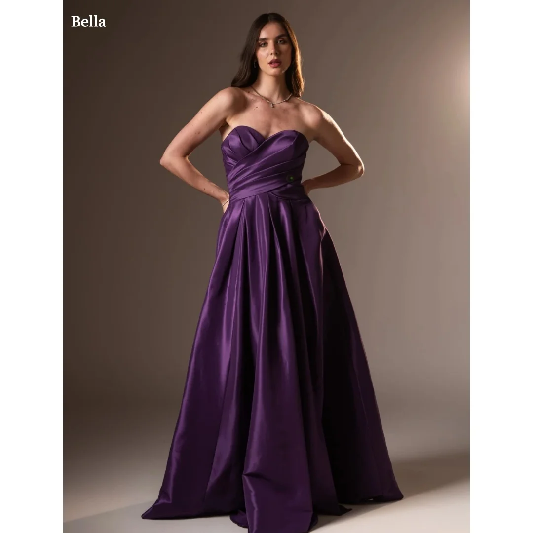 Bella Customized Deep Purple Sweetheart Strapless Satin Prom Dress Ruched Bodice Elegant Party Dresses Floor-Length Formal 2025