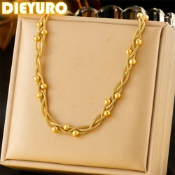DIEYURO 316L Stainless Steel Three-layer Weaving Lucky  Bead Necklace Womens New Exquisite Little Bead Neck Chain Jewelry Gift