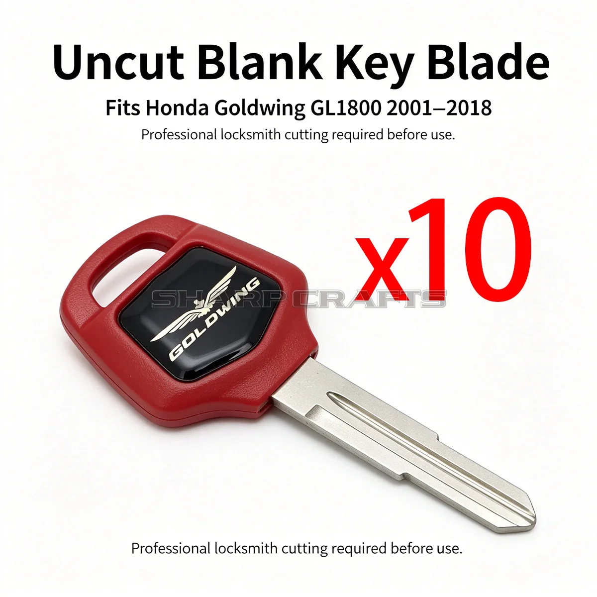 10 pcs Uncut Blank Motorcycle Key Replacement for 2001-2018 Honda Goldwing GL1800 Motorcycle Parts Uncut Key Blade