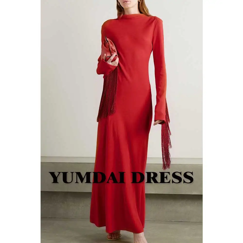 YUMDAI Elegant Red Flow Saudi Arabia Long Sleeve Evening Gown 2023 Ladies Formal PROM Dress Fall Special Occasion Mom Dress