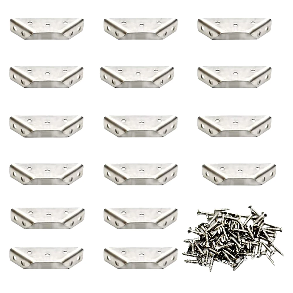 

16Sets Stainless Steel Corner Brackets Triangle Corner Brace Multifunctional Furniture Joint Fasteners for Tables Beds Cabinets