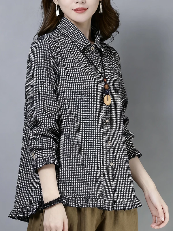 

Новая женская рубашка-пальто в корейском ретро-стиле из чистого хлопка в клетку, с отложным воротником, синяя, с длинным рукавом, весна-осень