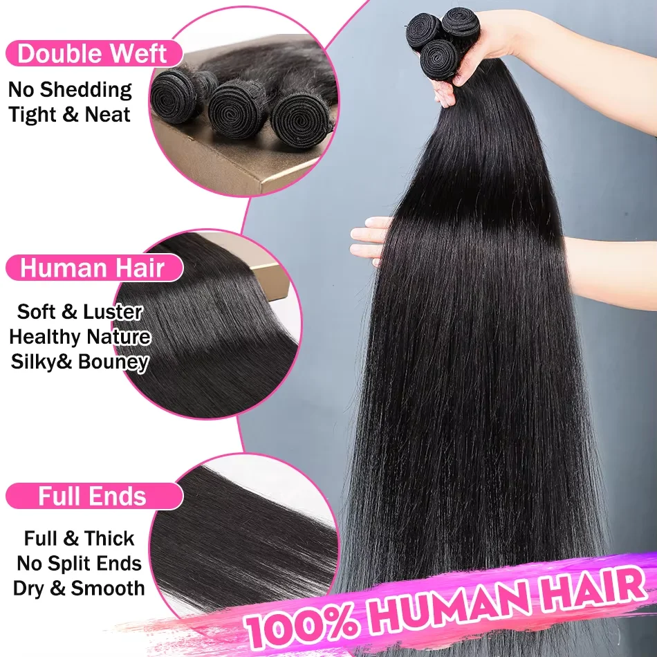 البرازيلي 3/4 قطعة حزم الشعر البشري العظام مستقيم 100% غير المجهزة 30 34 بوصة الخام عذراء ريمي حزمة ملحقات لحمة مزدوجة