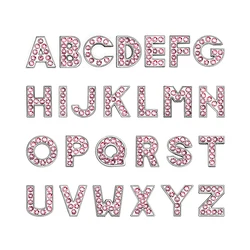 A-Z 8mm Pink Full Rhinestone Slide Letters For Bracelet Making Alphabet DIY Wristband Pet Collar Keychain Jewelry Women Gift 1pc