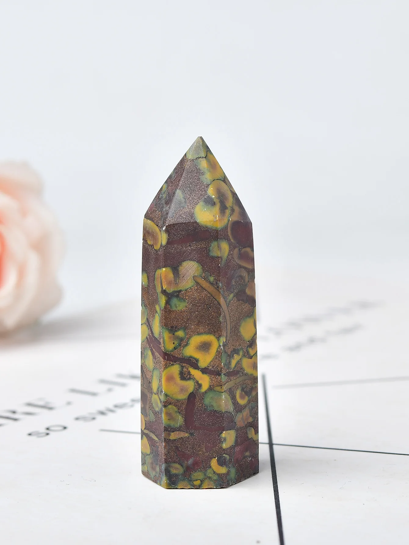 Natural Stone Ajooba Jasper Crystal Point Quartz Healing Stone Hexagonal Prisms 50-80mm Obelisk Wand Tower Stone Home Decor