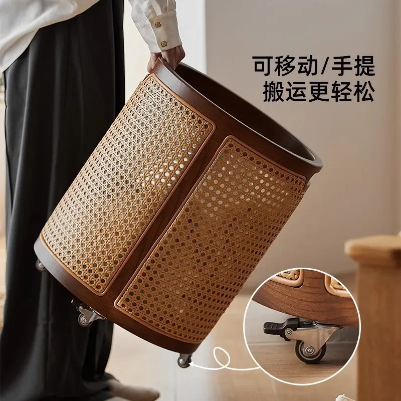 Round Rattan Laundry Basket with Lid for Dirty Clothes Storage Bedroom Felt Toy Organizer Household Sundries Container Large