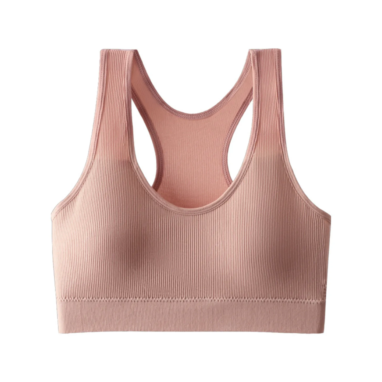 

Women's Solid Color Sports Yoga Bra Push Up Padded Crop Tops Running Fitness Shockproof Vest Ribbed Seamless Underwear Camisole