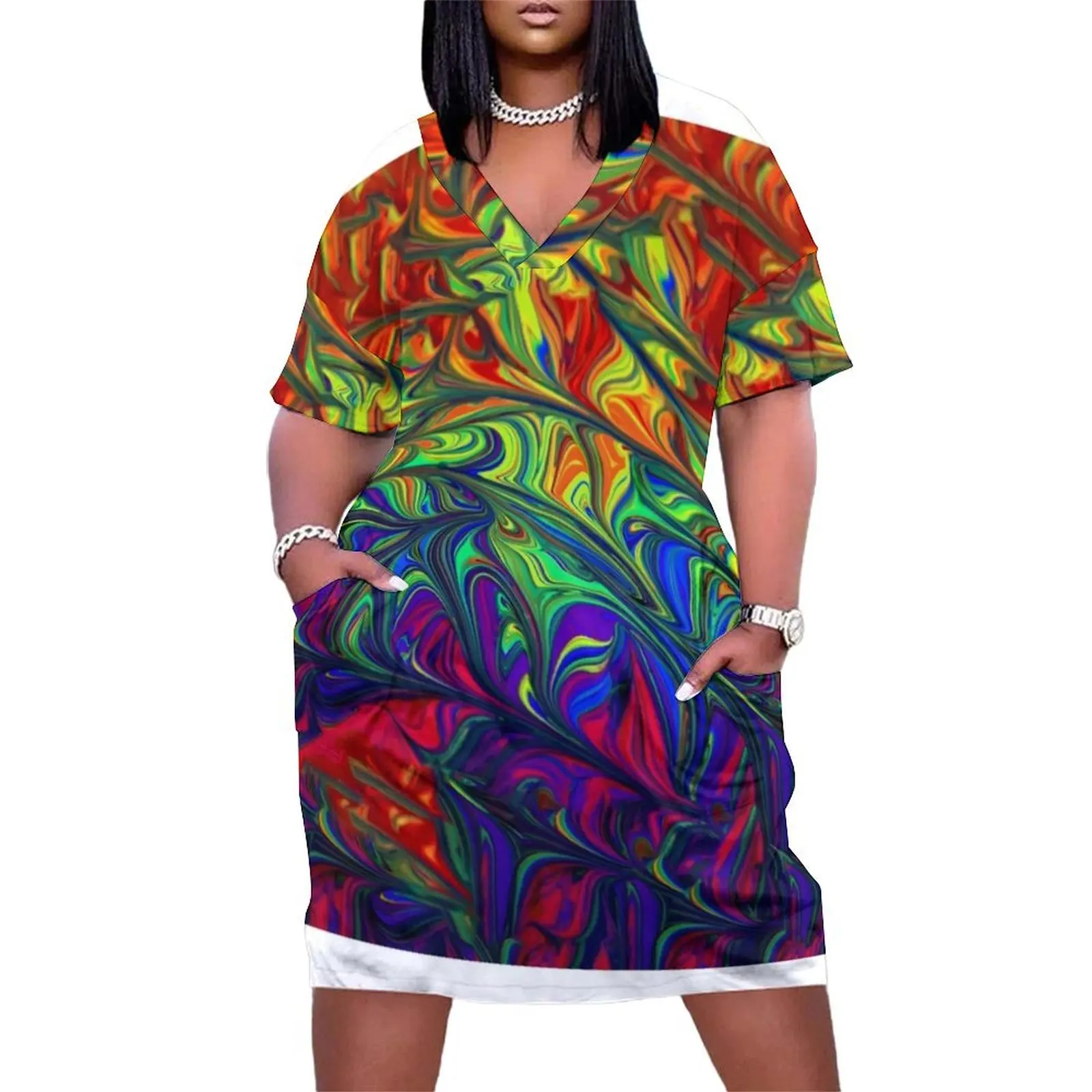 rainbow abstract Loose Pocket Dress women