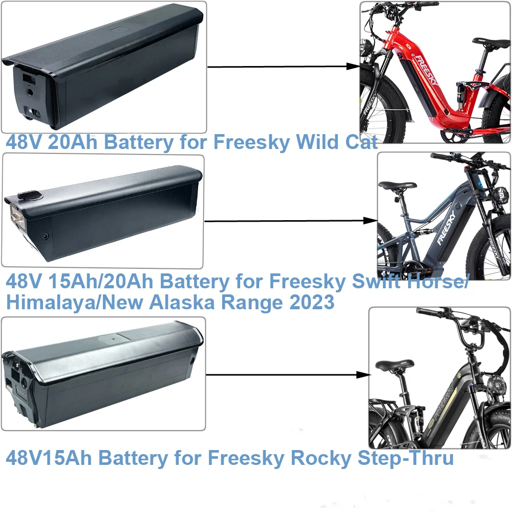 E-Bike Battery 48V 15Ah 20Ah Integrated Li-ion Battery Freesky Wild Cat Swift Horse Himalaya New Alaska Range Rocky Step-Thru