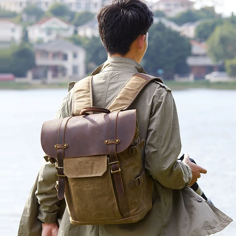 Retro backpack SLR camera bag waterproof batik canvas, fashion digital camera backpack