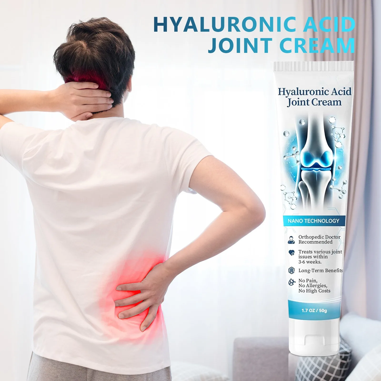 

Hyaluronic Acid Joint Care Gel Cream 50g Fast Relief for Knee/Lumbar/Shoulder/Neck Joint & Muscle Pain