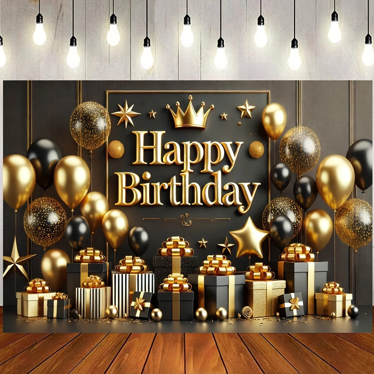 Elegantes Happy Birthday-Banner in Schwarz und Gold – Vier-Jahreszeiten-Allzweck-Polyester-Dekoration, ist der Eingang, Zimmer, Garten