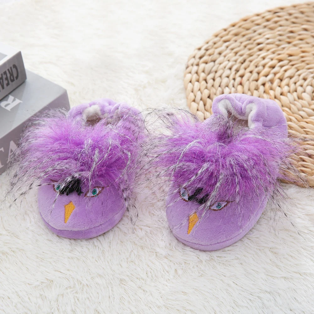 

Toddler Girl Slippers for Winter Baby Loafers Plush Warm Cartoon Peacock Rubber Sole Child Home Shoes Little Kid Indoor Footwear