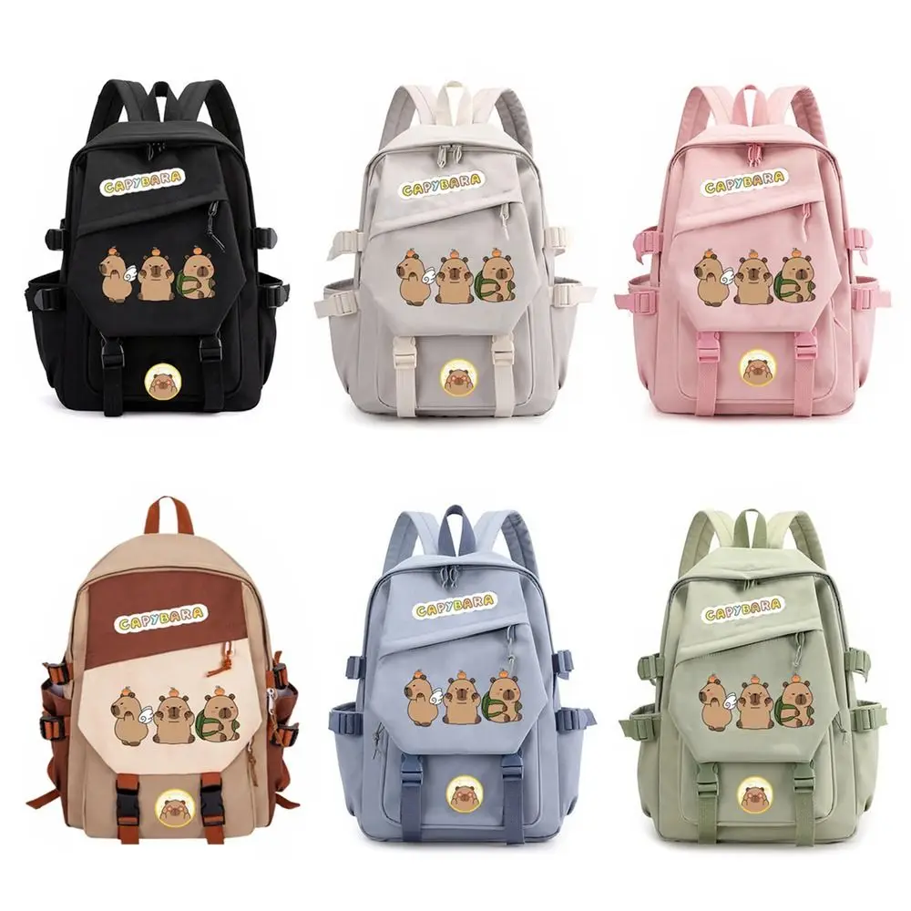 Durable Large Capacity Capybara Backpack Nylon Stain-resistant School Backpack Multi-layer Multipurpose Book Bags