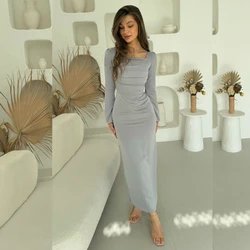 Customized    Saudi Arabia Jersey Pleat Engagement A-line Square Neck Bespoke Occasion Gown Midi es