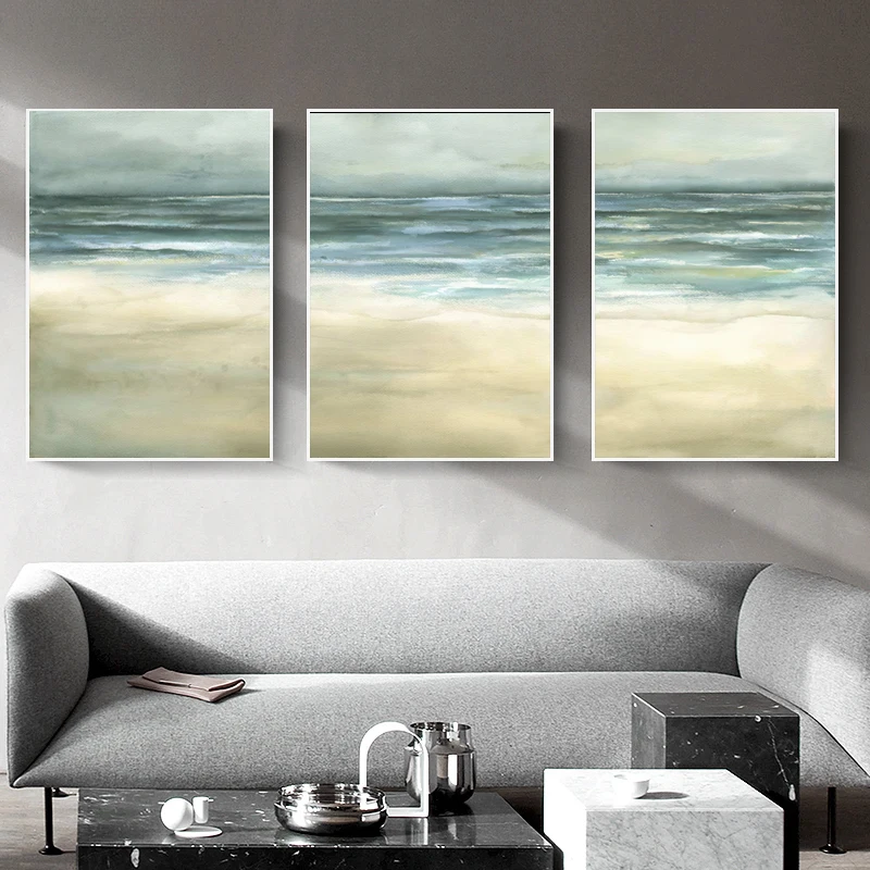 

3Pcs /Set Abstract Sea Scenery Canvas Printed Posters, Retro Wall Art Painting Pictures, Modern Living Room Home Decoration