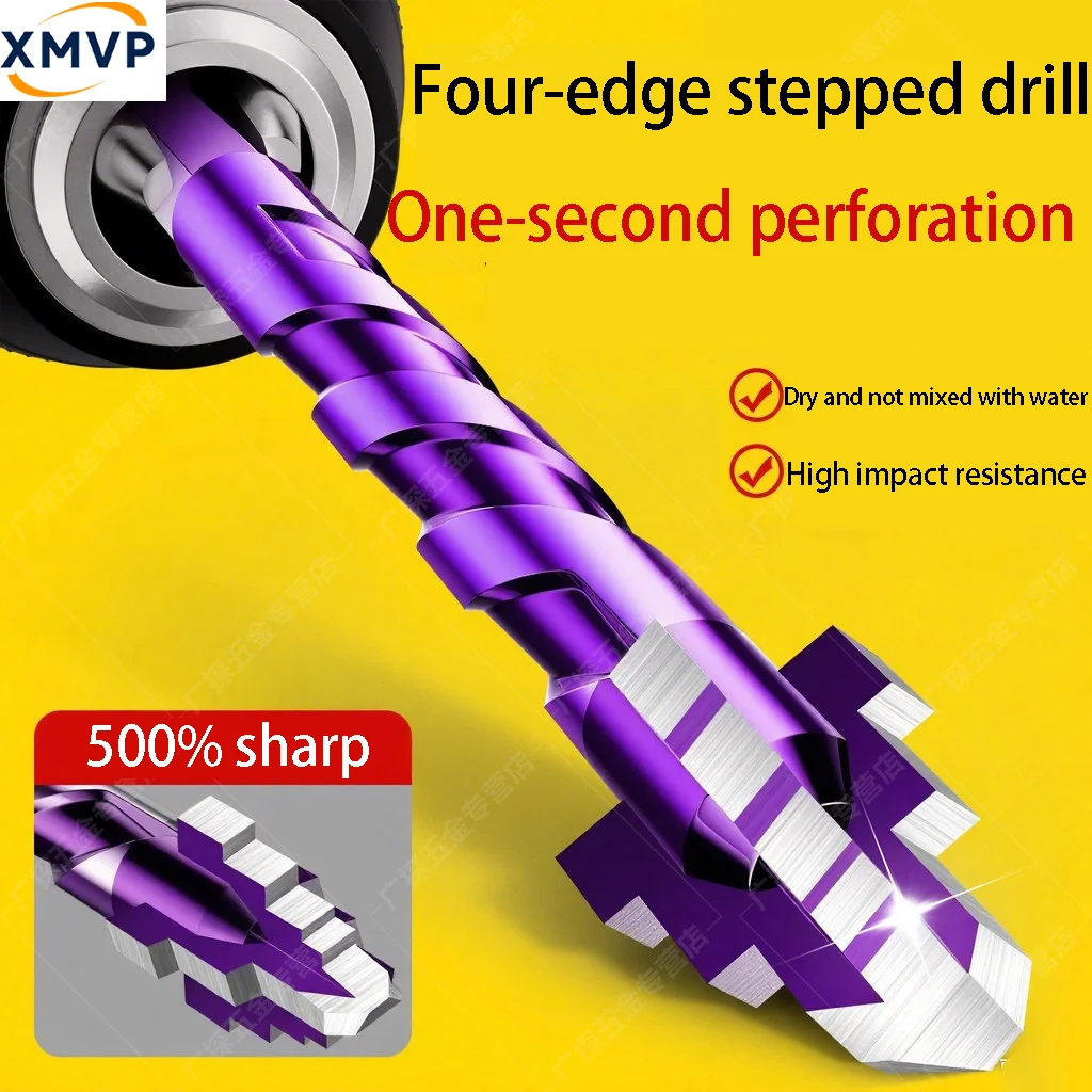 Four-edge stepped drill, eccentric skew-point drill bit, hexagonal shank tile drilling electric drill, tungsten steel drill, d