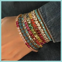2025 High Quality Fashion Rainbow Women Jewelry Colorful Green Pink White Heart Shaped Cubic Zirconia CZ Tennis Chain Bracelets