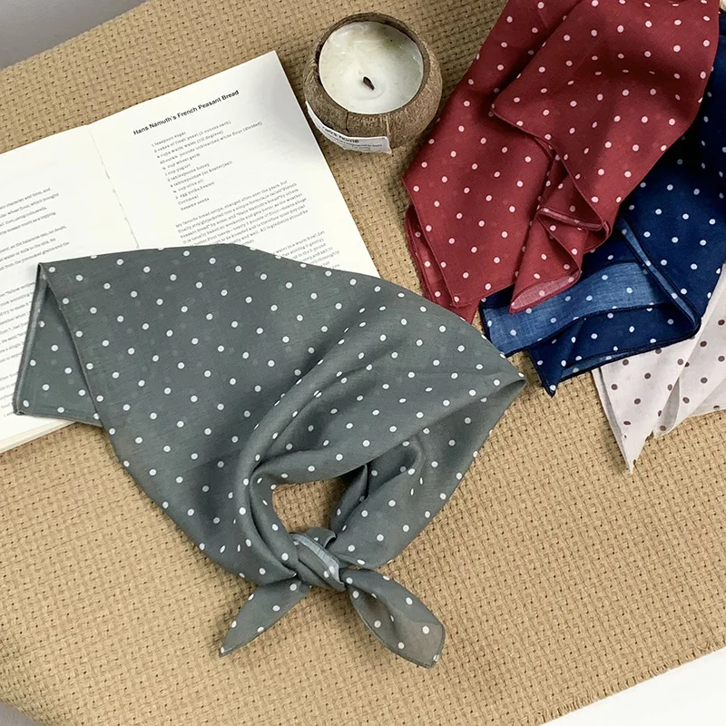 55cm Fashion Print Cotton Small Square Scarf Summer Headscarf Women's Versatile Small Ladies Dot Head Band Hair Accessories