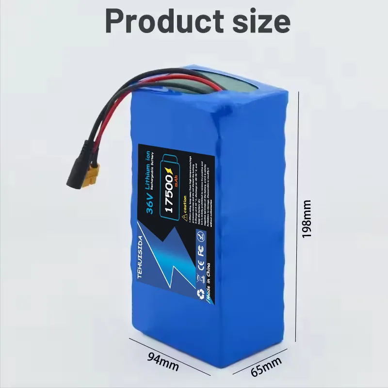10S5P 36V 17.5AH 18650 High-power Rechargeable Lithium Battery DC, Used for Electric Motorcycles and Bicycles