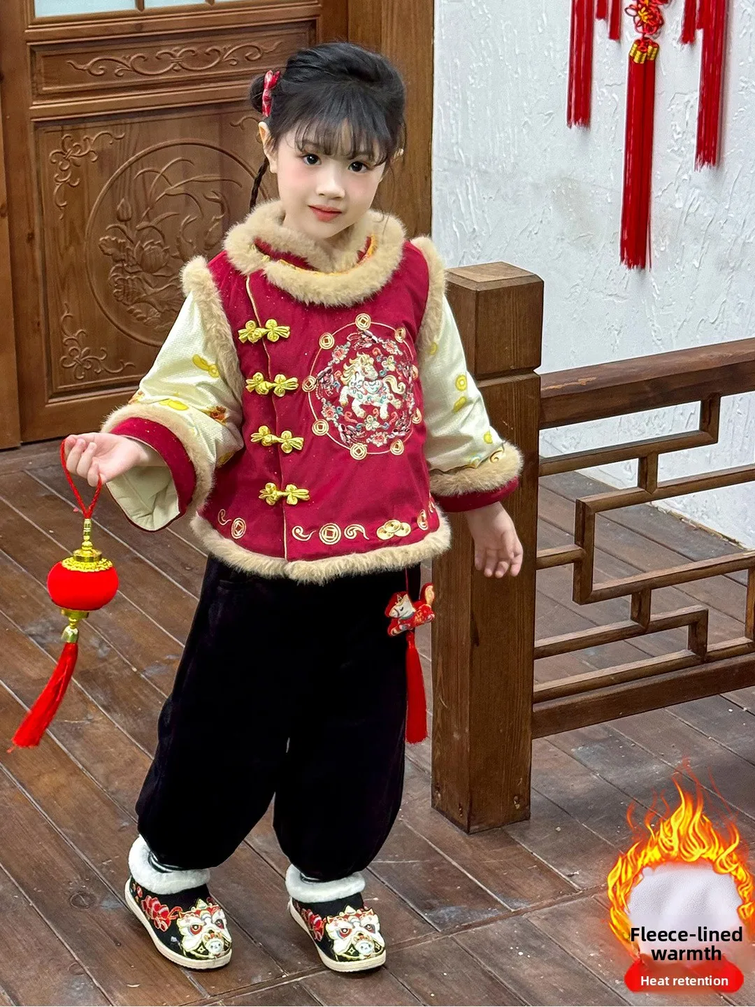 

Детский новогодний комплект одежды с хлопковой подкладкой Fce, костюм для выступлений в детском саду, традиционный китайский костюм для малышей...