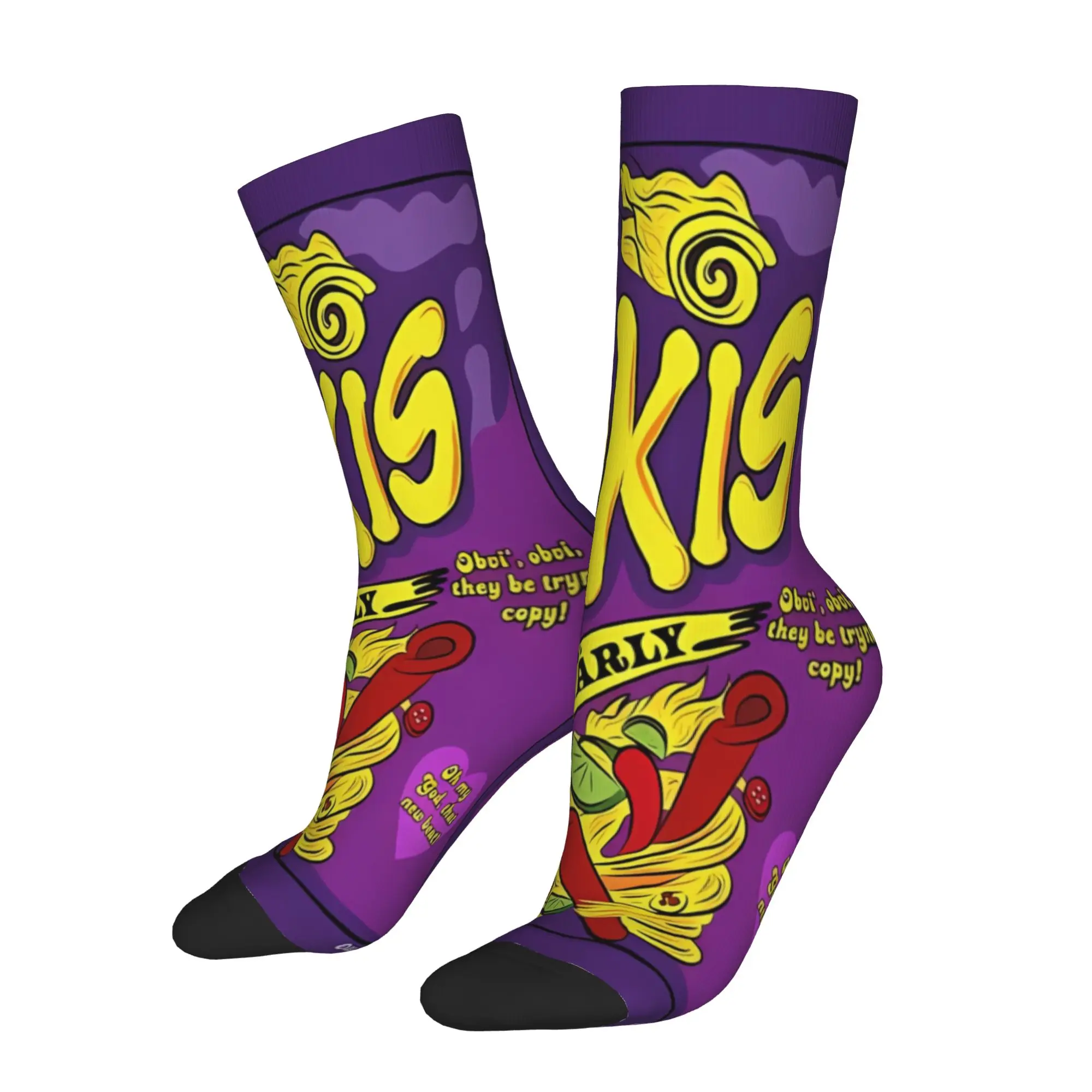 1 par de calcetines divertidos Takis Gnarly Flavor Harajuku con patrón sin costuras, calcetines estampados para hombre, calcetines informales para hombre