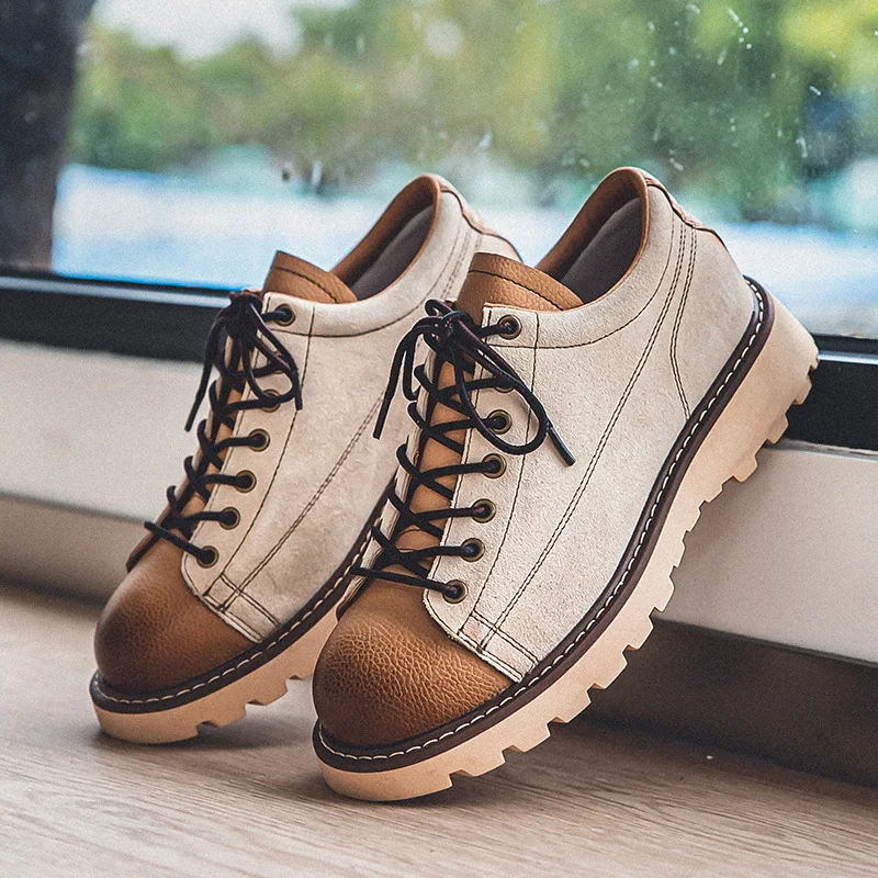 Men Leather Casual Shoes Comfortable Platform Shoes Suede Genuine 2023 British Style Lace-Up  Shoes Outdoor Low Ankle Men Shoer