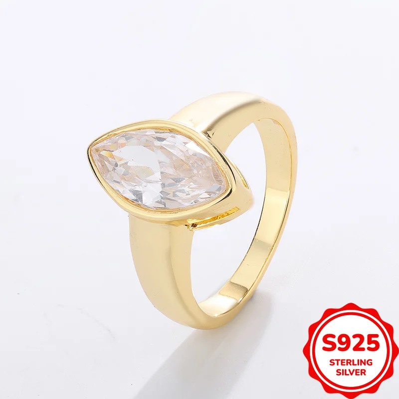 

Simple and Personalized Genuine S925 Silver Marquise Micro-paved Zircon Women's Ring Fashionable Commuting